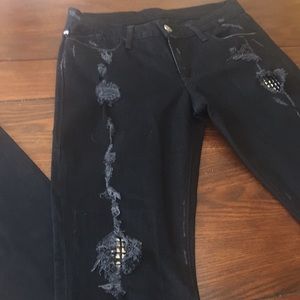 New R & R Designer Distressed Black Jeans, Size 30